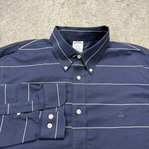 Brooks Brothers Oxford Shirt Men XL Blue White Striped OCBD Regent Non Iron